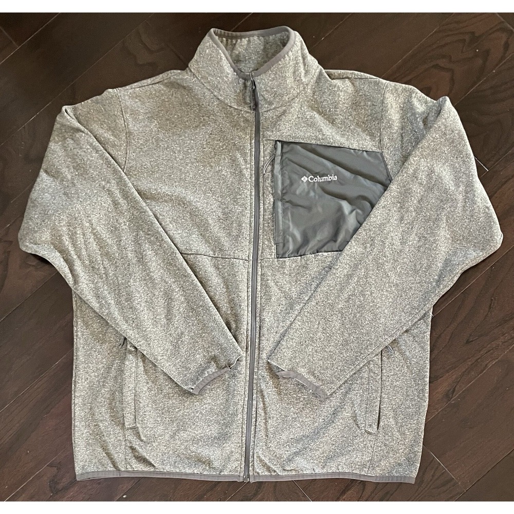 Columbia Fleece Jacket Mens XL Gray Full Zip Heathered Mock Neck Sporty Camping
